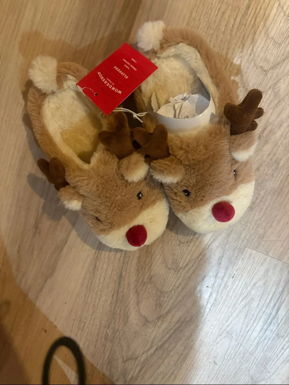 Wondershop Brown Plush Reindeer Kids Slippers with Red Nose